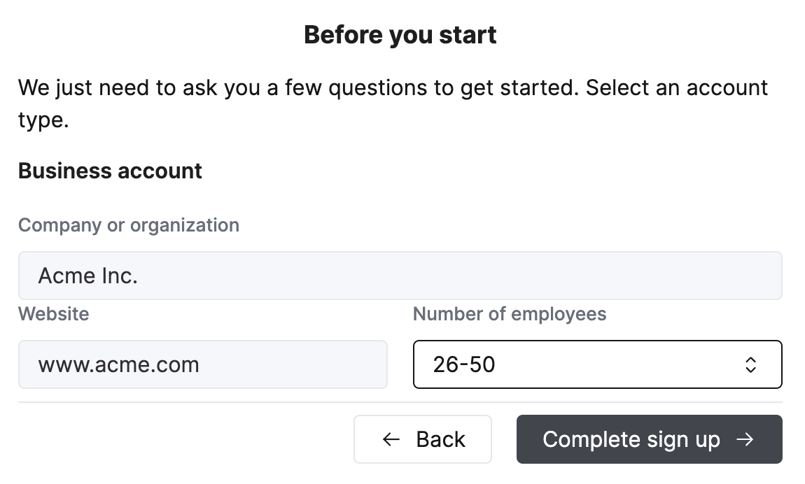 ClickHouse Cloud sign up info form 2 - Zoomed