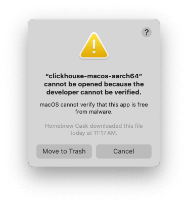 MacOS developer verification error dialog - Zoomed